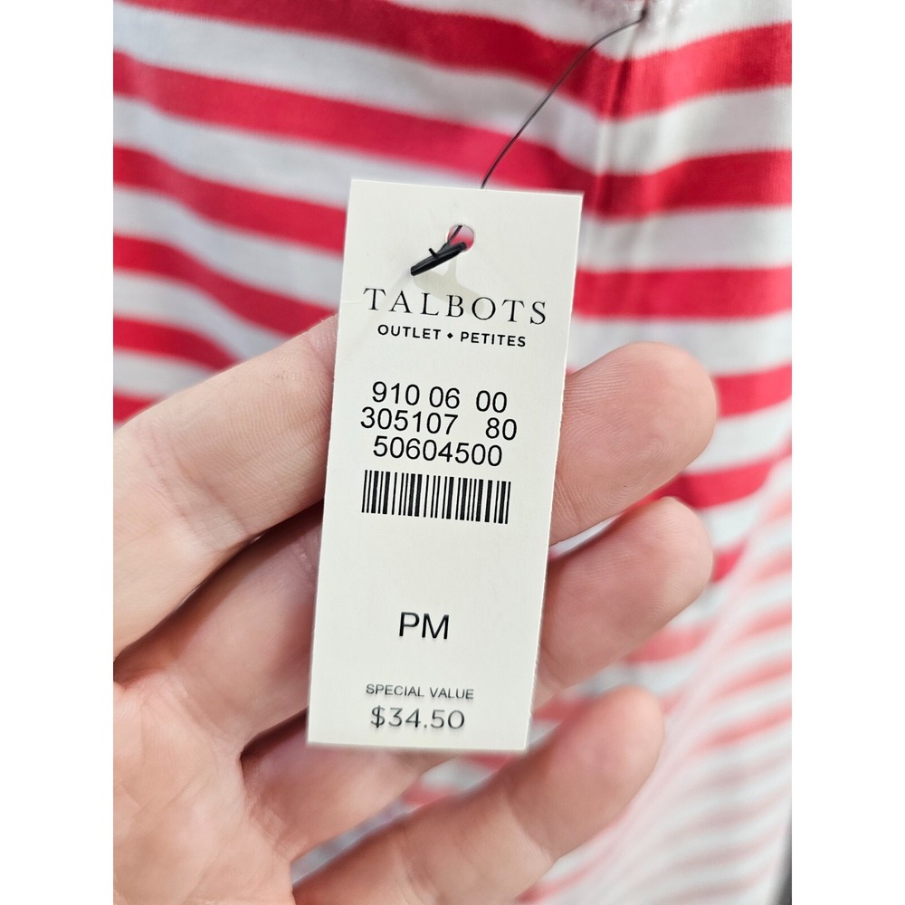 TALBOTS Petite MP Red Pink Striped‎ Criss Cross Tank Top Blouse Women's NW - Picture 5 of 7